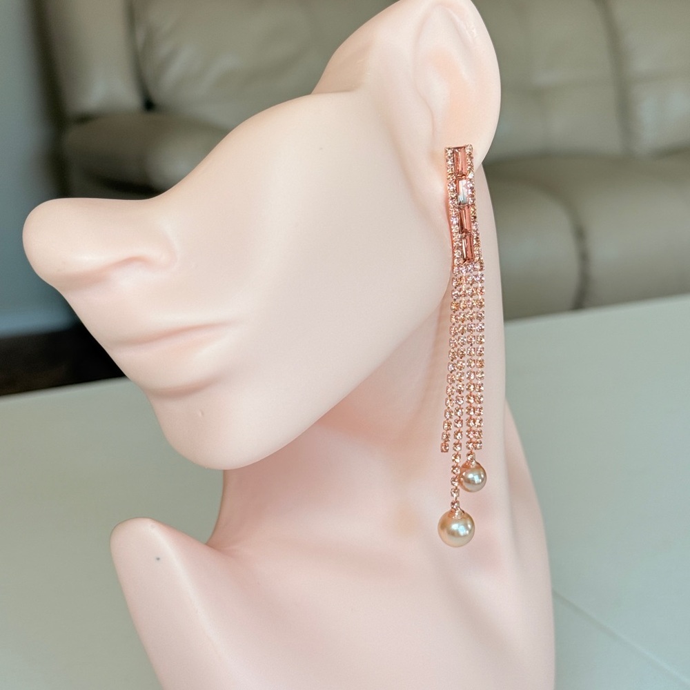 Rose Gold Pearl Drop Fringe Earrings - Women Jewelry